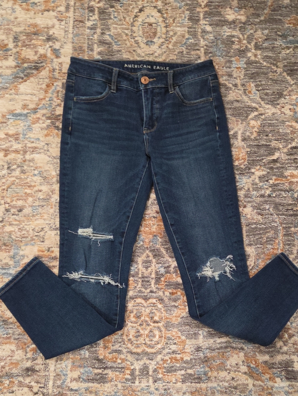American Eagle Outfitters Navy Ripped Skinny Jeans